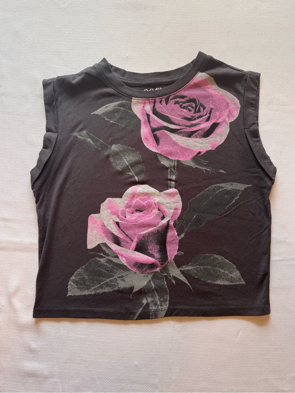 Vinyl Icons Pink Rose Graphic Crop Tee Black Size Large